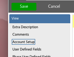 Account Setup link in View Menu