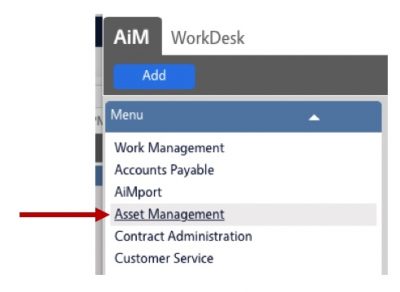 Shows and arrow pointing to the Navigation menu for Asset Management