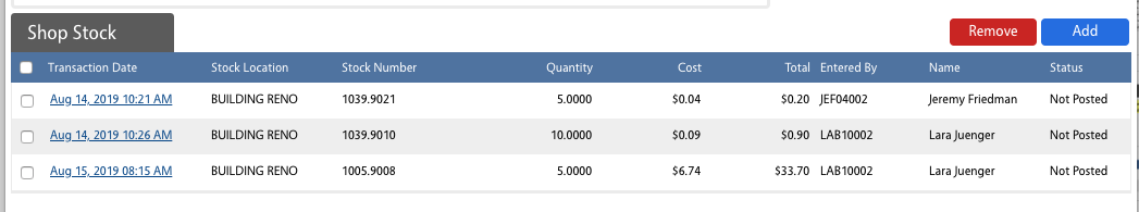 New Shop Stock List