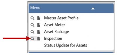 Shows an arrow pointing to the Magnifying glass to search inspections