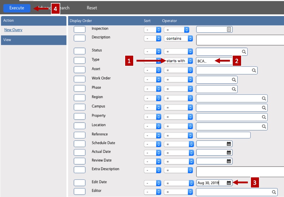 Shows arrows pointing to the four steps to take on this screen to confirm inspections were created as designed