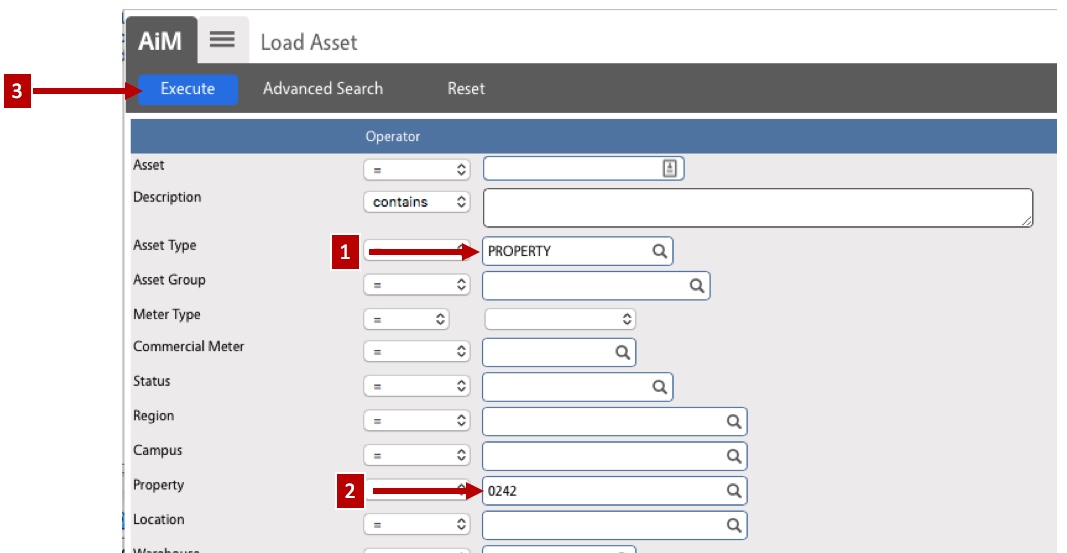 Illustrates the three steps needed to find the property asset