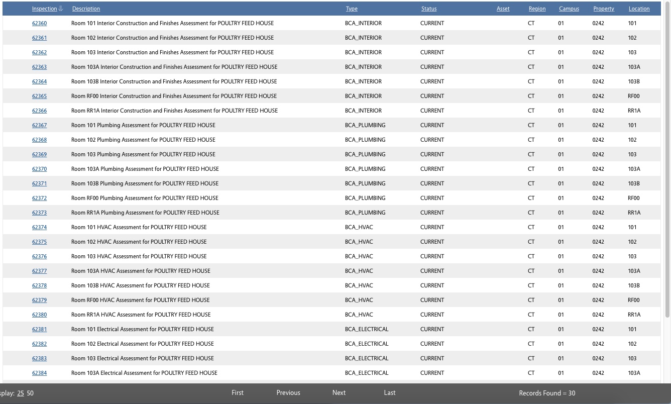 Shows result screen from inspection search