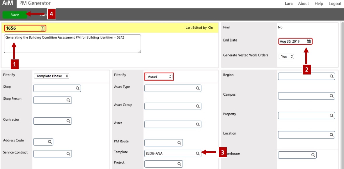 Shows arrows pointing to the four steps described in this step on the screen