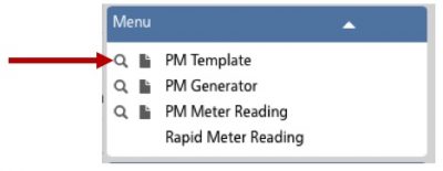 PM Template Menu with arrow pointing to search magnifying glass