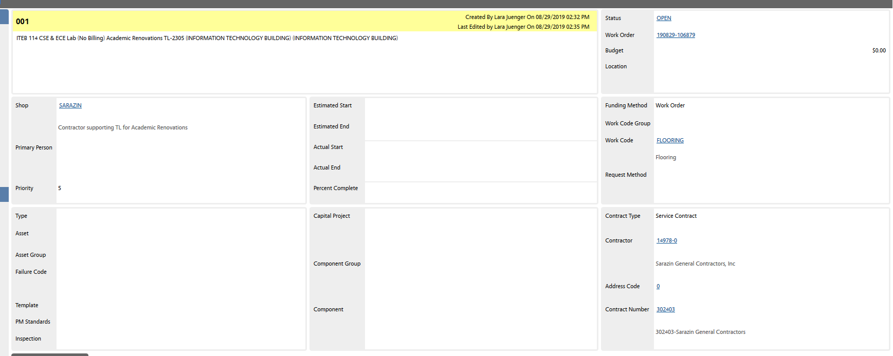 Sample Sarazin Work Order